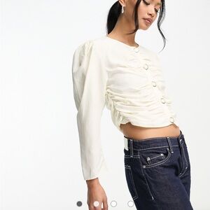& Other Stories puff sleeve ruched blouse in off white
